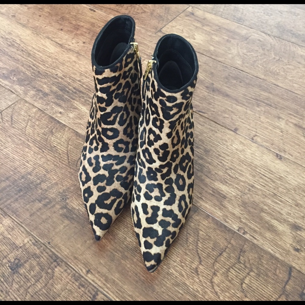 Leopard Print Pointed Toe Ankle Boots - Women's